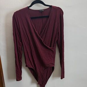 Ann Taylor Factory Burgundy Wrap Bodysuit